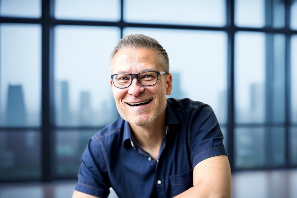 Lächelnder Mann mit Brille